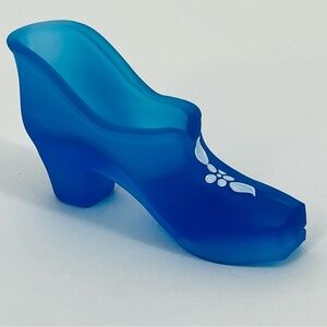 Westmoreland Blue Satin Glass Shoe Slipper Hand Painted Flowers Vintage